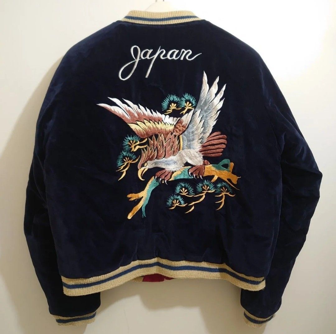 希少 超美品 テーラー東洋 別珍スカジャン size L 鷹 鷲 龍 日本地図