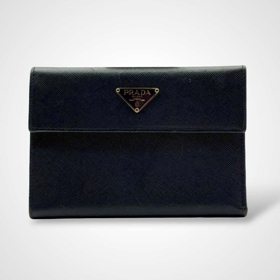 PRADA プラダ サフィアーノレザー 三つ折り財布 ネイビー 三角ロゴ