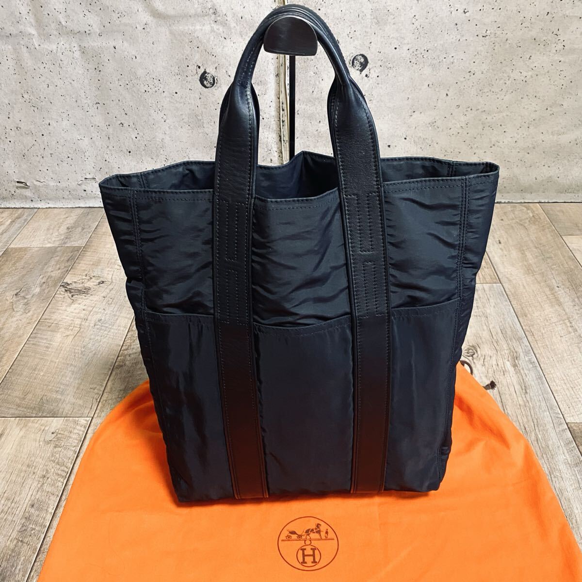 本物 HERMES エルメス アカプルコ カバスMM ナイロン トートバッグ 黒
