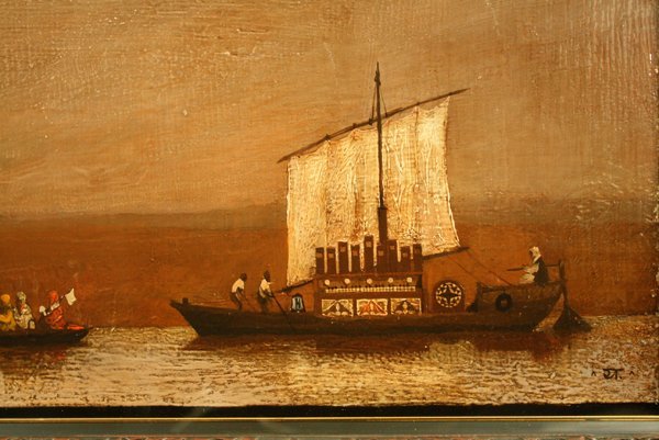 山本明比古、【ガンジス風景（音舟のいく岸辺）】、希少な額装用画集画