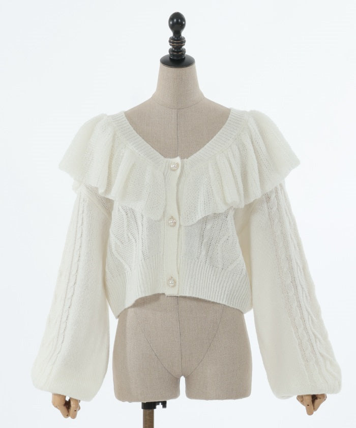 Frill Collar Cropped Knit Cardigan – axes femme from JAPAN