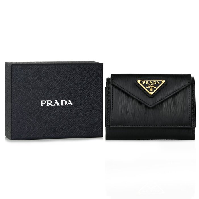 Prada unisex leather embossed tri-fold wallet 1MH021 Black