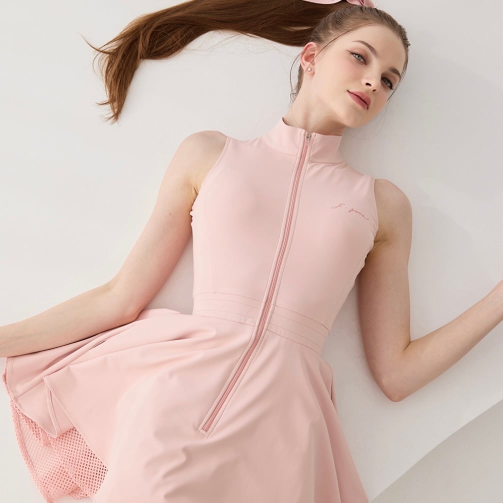 Zipper Double Flared One-piece（Pink） | プレミアムゴルフウェア J
