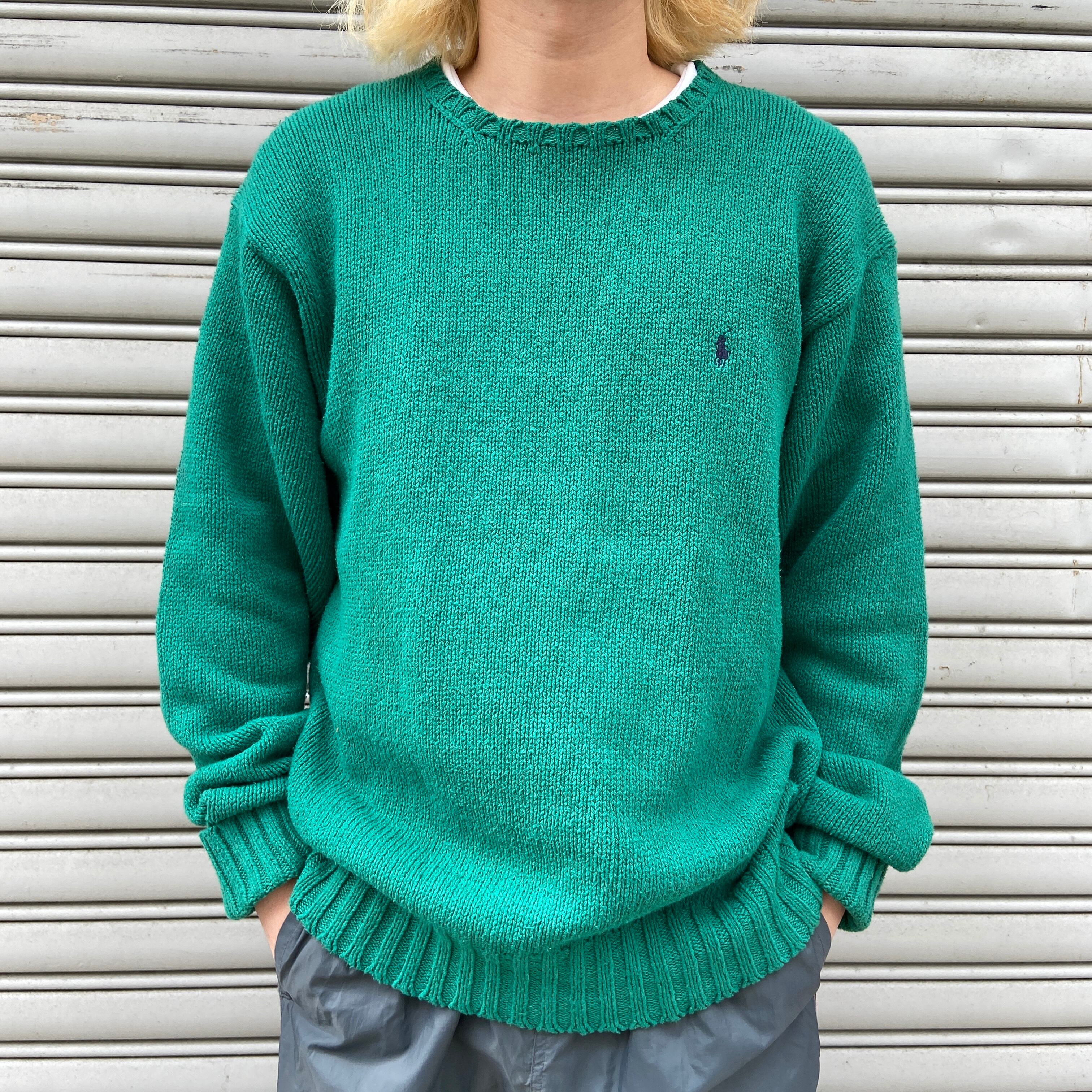 ラルフローレン ワンポイントロゴセーター コットンニット グリーン XL