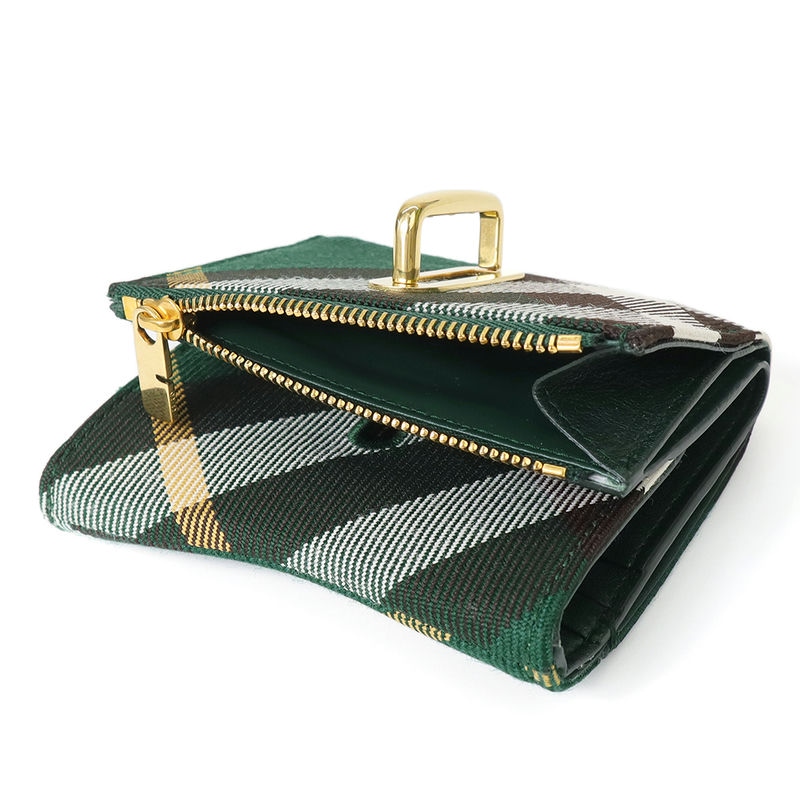 Brandol / BURBERRY バーバリー 三つ折り財布 チェック柄 グリーン系