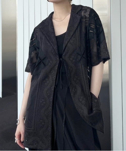 Ameri（アメリ）の「LACE COMBI HALF SLEEVE JACKET SHIRT（テーラード