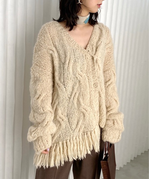 Ameri（アメリ）の「2WAY DISTORTION CABLE CARDIGAN（カーディガン