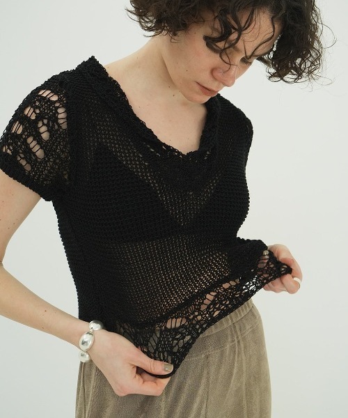 セール】CLANE CROPPED CROCHET KNIT TOPS 18106-2222（ニット