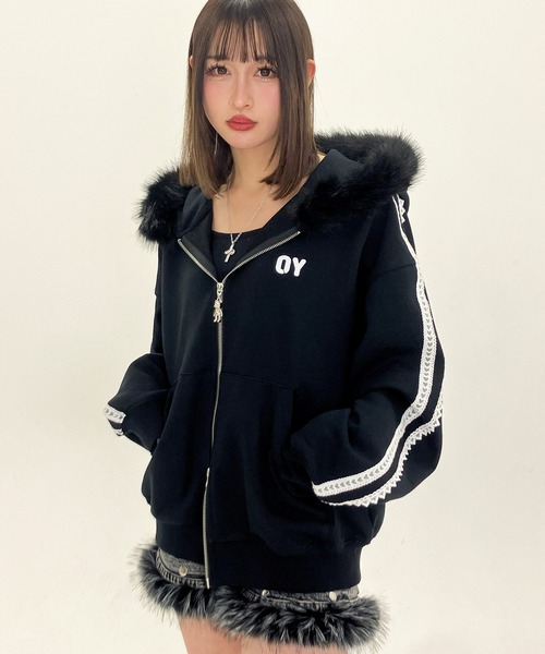 OY/オーワイ』LACE DOLLY FAUX FUR HOODIE ZIP UP/レースドリー ファー