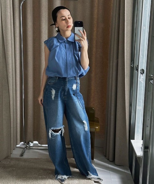 Ameri（アメリ）の「HEM FRINGE EGG DENIM PANTS（デニムパンツ）」 - WEAR