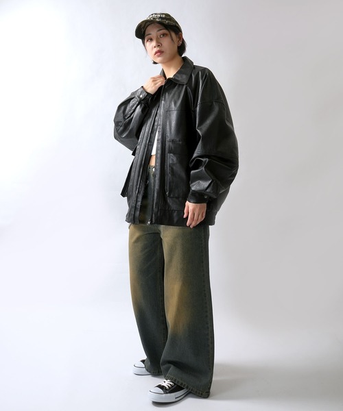 セール】Vintage-like synthetic leather A-2 jacket/ヴィンテージ