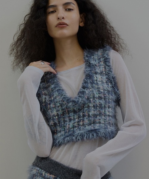 セール】TWEED FRINGE KNIT TOPS（ニット/セーター）｜Ameri（アメリ