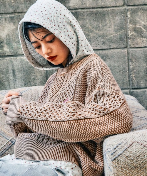 MODE NORM CORE] ストーンウォッシュケーブルプルオーバー（ニット