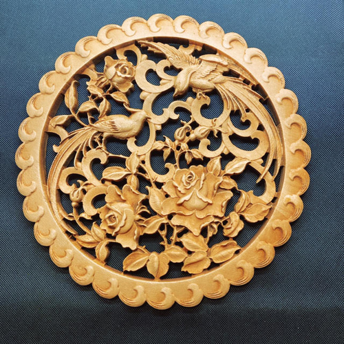 錦鶏薔薇 26.5cm（きんけい・ばら） 参次元彫刻『雅』 透かし彫 楠彫刻