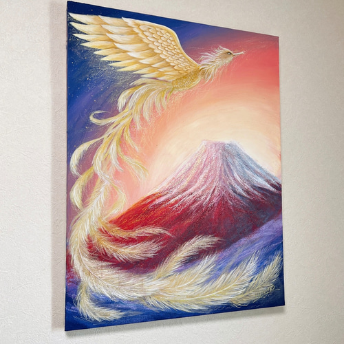 原画】赤富士と鳳凰 絵画 風水 壁掛け パネル 風景画 絵画 ゆめの 通販