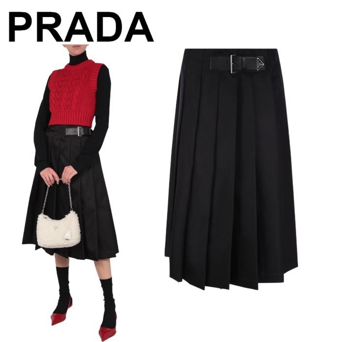 プラダ Re-Nylon プリーツスカート ナイロン ブラック (PRADA/スカート