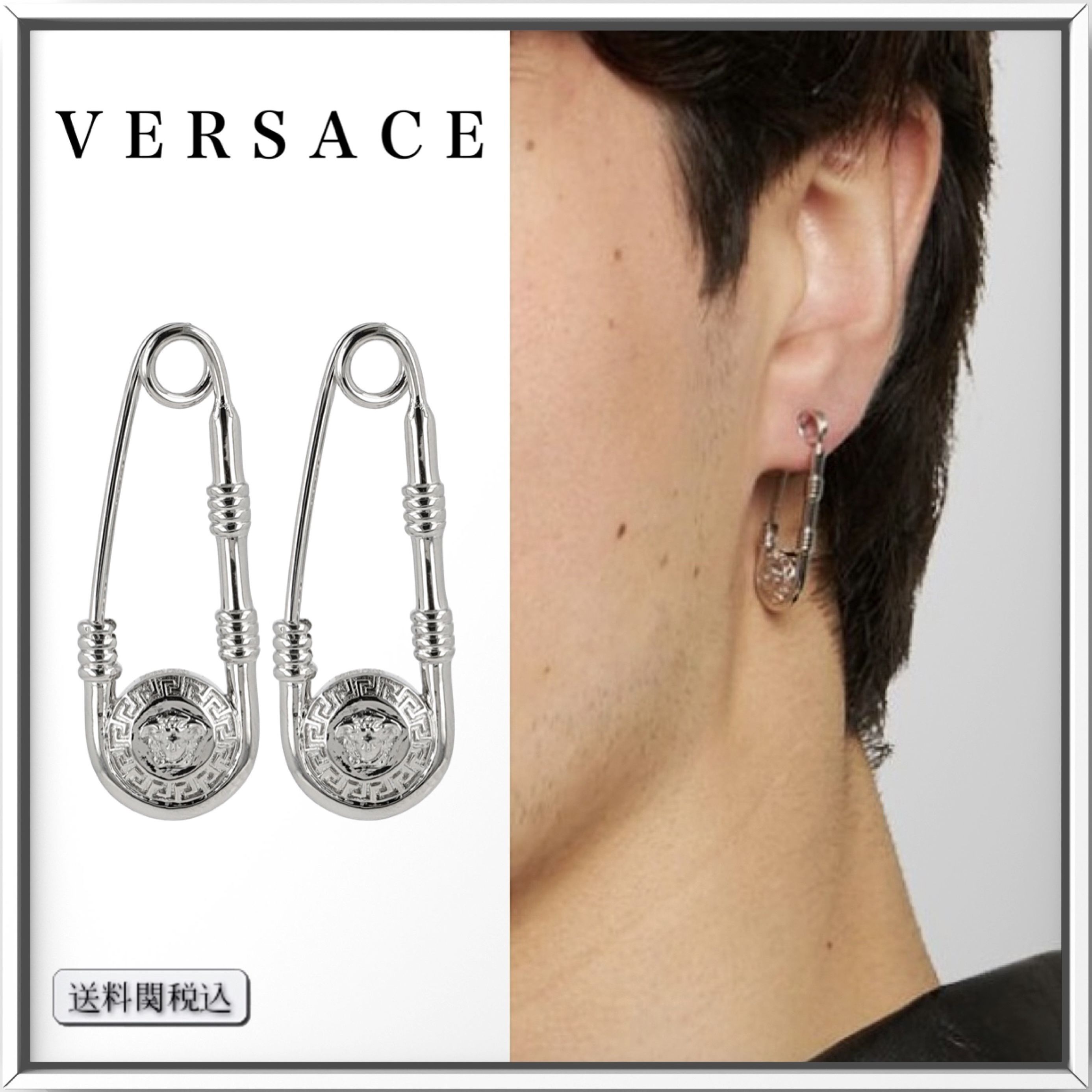 VERSACE シルバートーン セーフティーピン ピアス 人気 (VERSACE