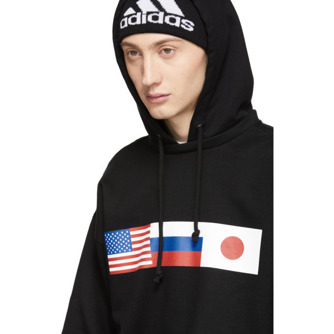 Gosha Rubchinskiy Black Asymmetric Double Sleeve Flag Hoodie Gosha