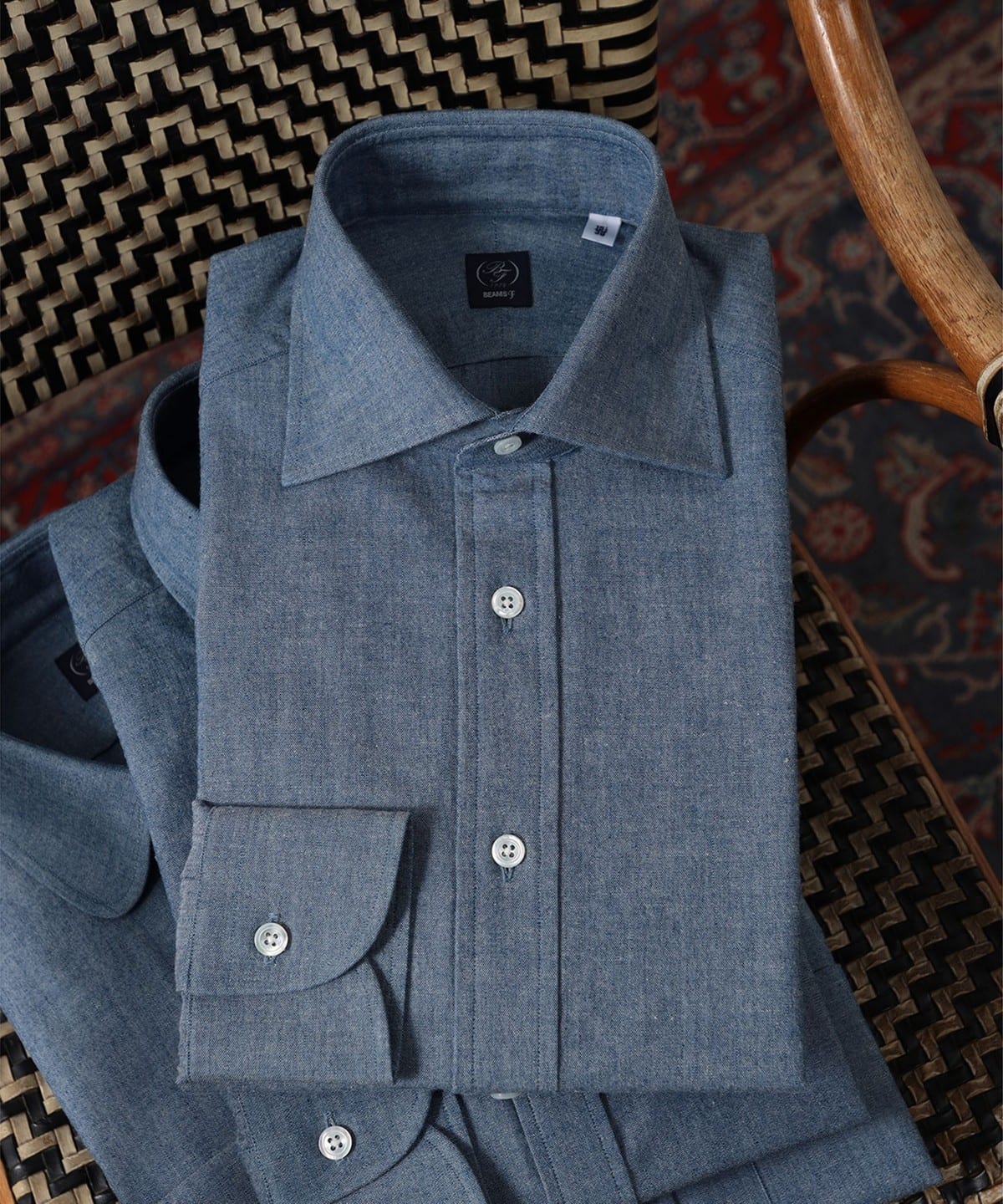 BEAMS F（ビームスF）シャンブレー ワイドカラーシャツ（シャツ