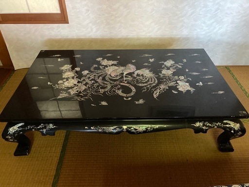 昭和レトロ 超激レア！「韓国螺鈿家具ガラステーブル」美品