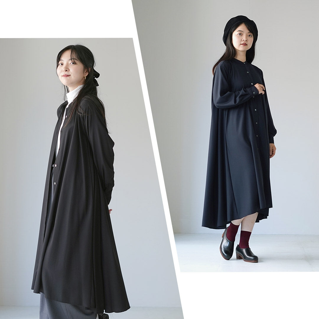 mizuiro ind（ミズイロインド） T/R スタンドカラー フレア ワンピース
