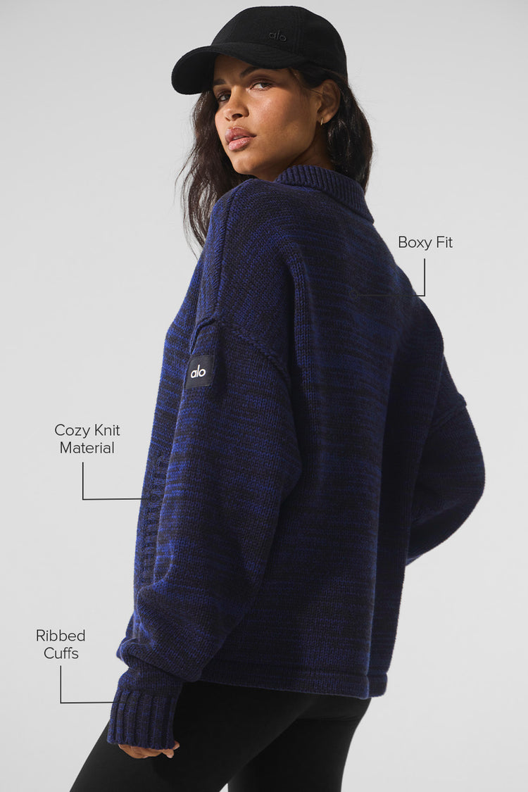 Heritage Full Zip Sweater - Navy Multi | ALO