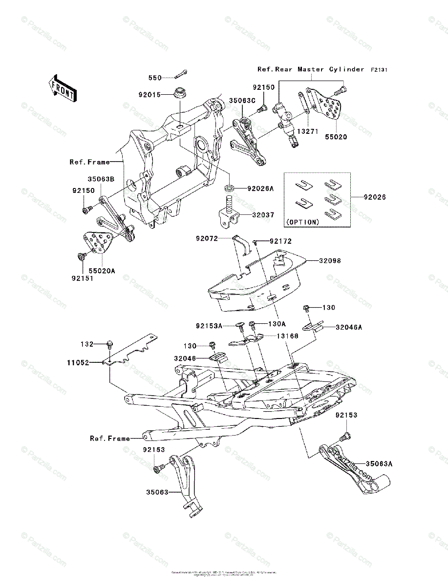 Kawasaki Motorcycle 2003 OEM Parts Diagram for Frame & Fittings