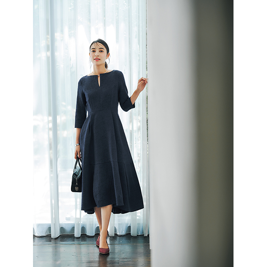 L'AUBE BLANC]キーネックジャガードドレス | KOBUNSHA SELECT SHOP