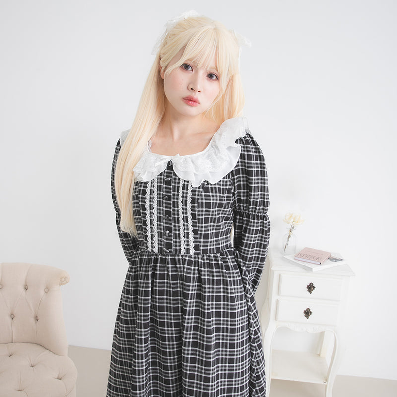 4L~6L】レースフリルクラシカルチェックワンピース – レディース