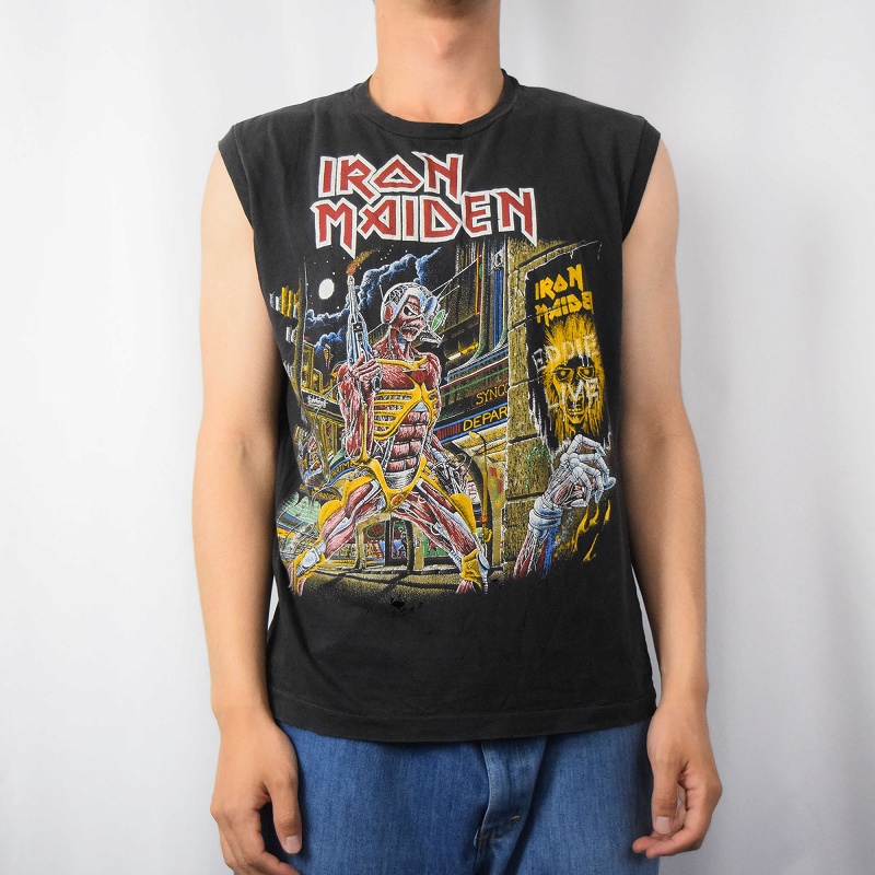 80s 80年代 アイアンメイデン ノースリーブTシャツ 黒 ブラック 音楽