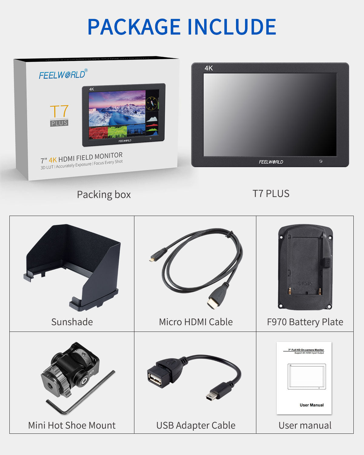 FEELWORLD T7 PLUS 7 インチ 3D LUT DSLR カメラ フィールド モニター