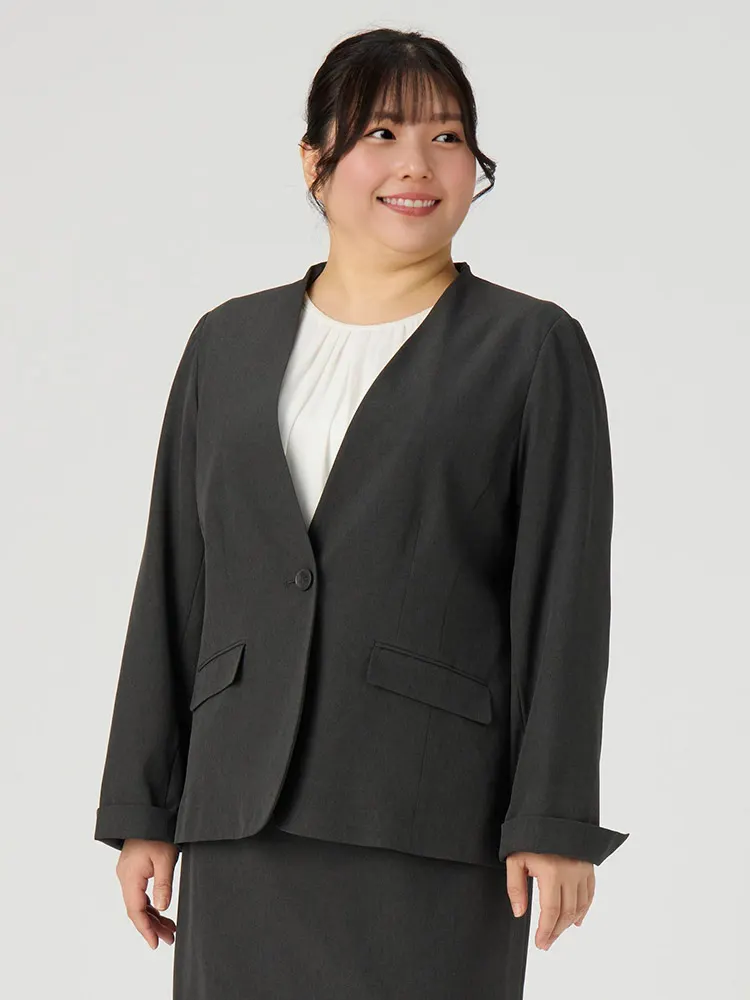 M．グレー 【17・19号限定】【WEB限定】洗えるストレッチノーカラー