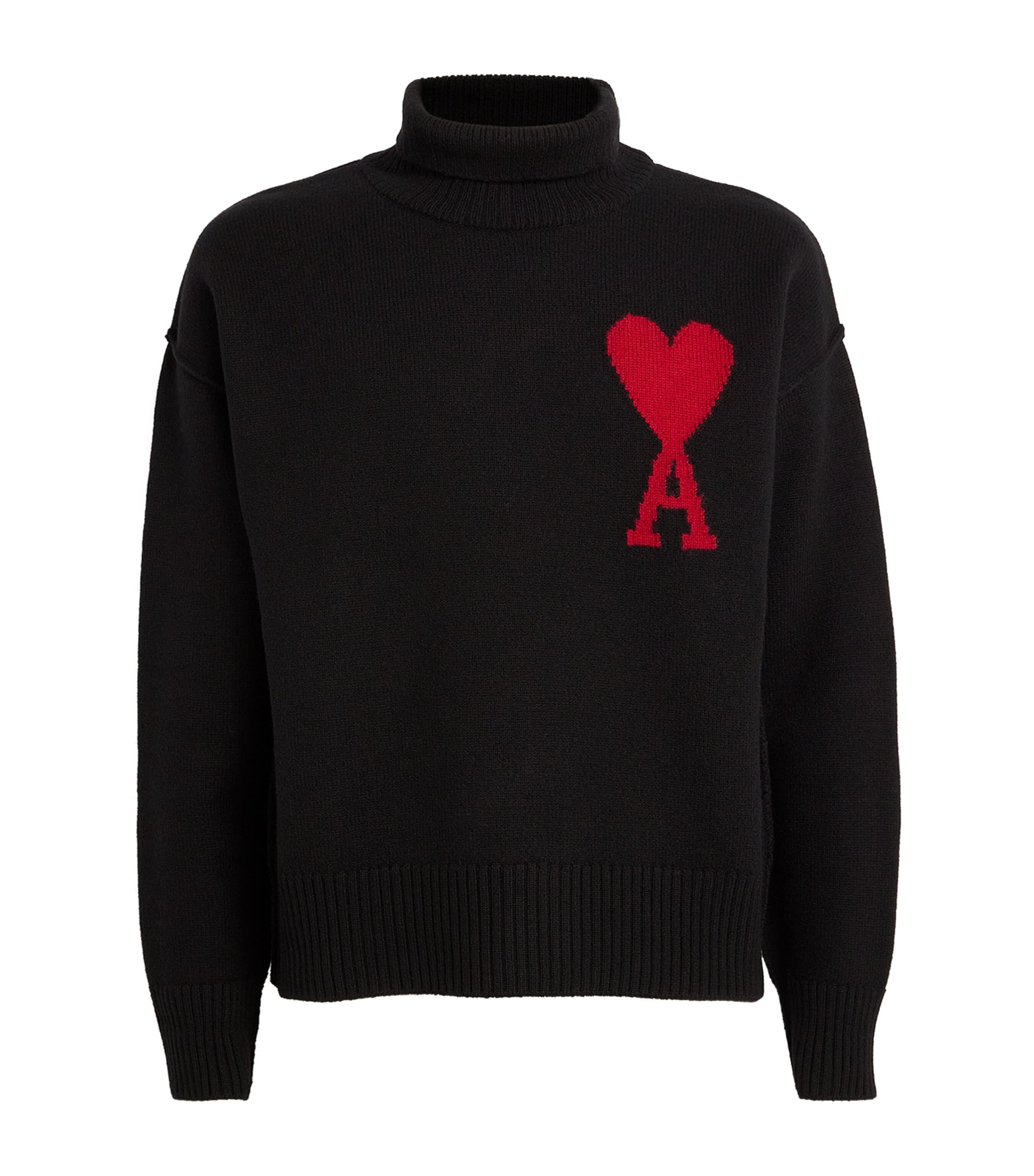 AMI Paris Black Merino Wool Ami de Coeur Sweater | Harrods US