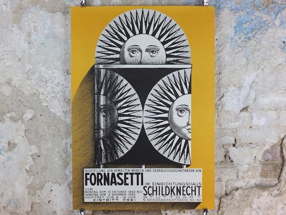 1962 Fornasetti Poster, Sun on Ceramic by Piero Fornasetti in