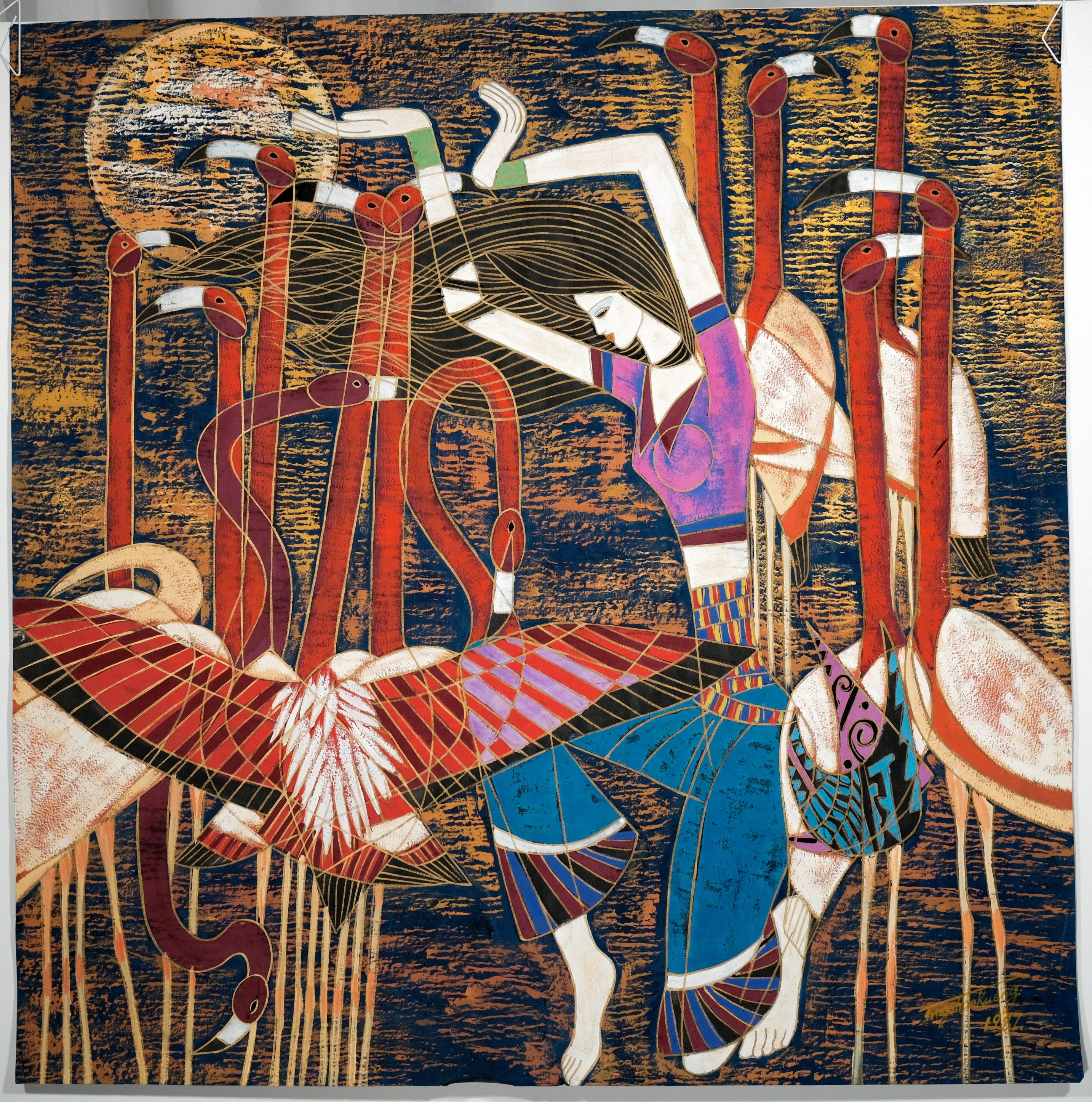 1987 Ting Shao Kuang (ding Shaoguang) Woman Among Flamingos