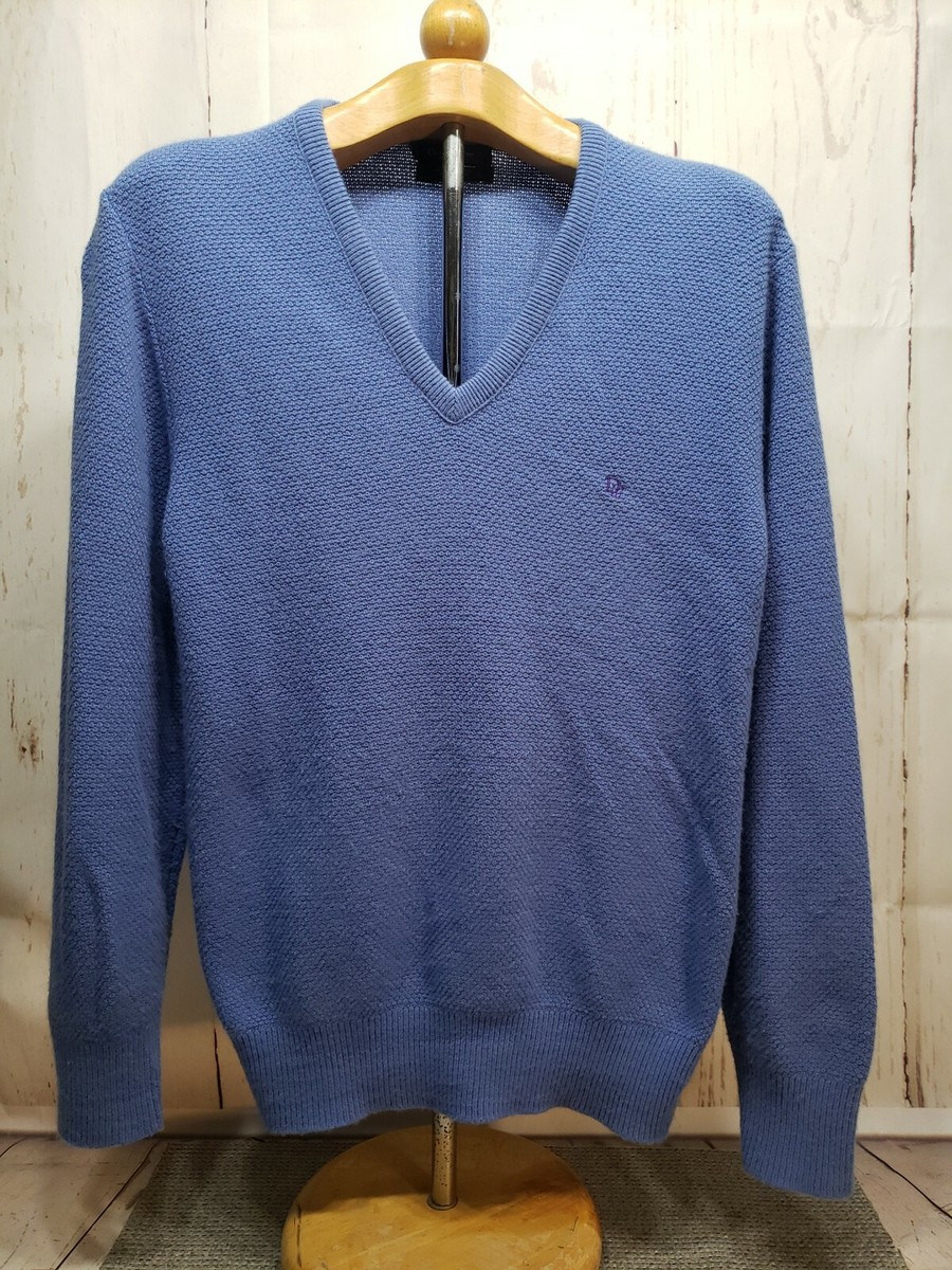 Vintage 80s Christian Dior Monsieur Blue V-neck Sweater Size L