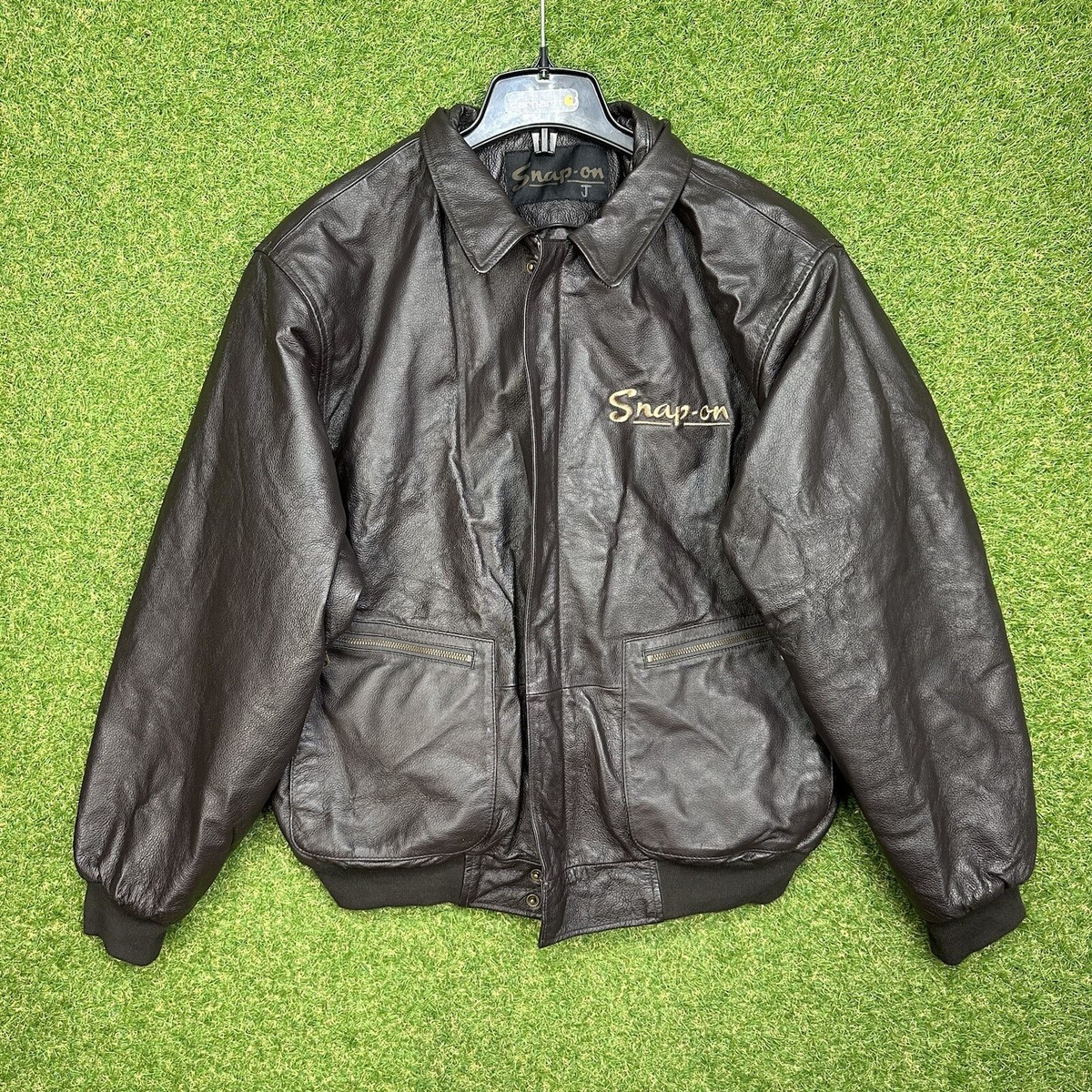 Vintage 90s Snap-On Brown Leather Jacket Size Large Quilt Lined