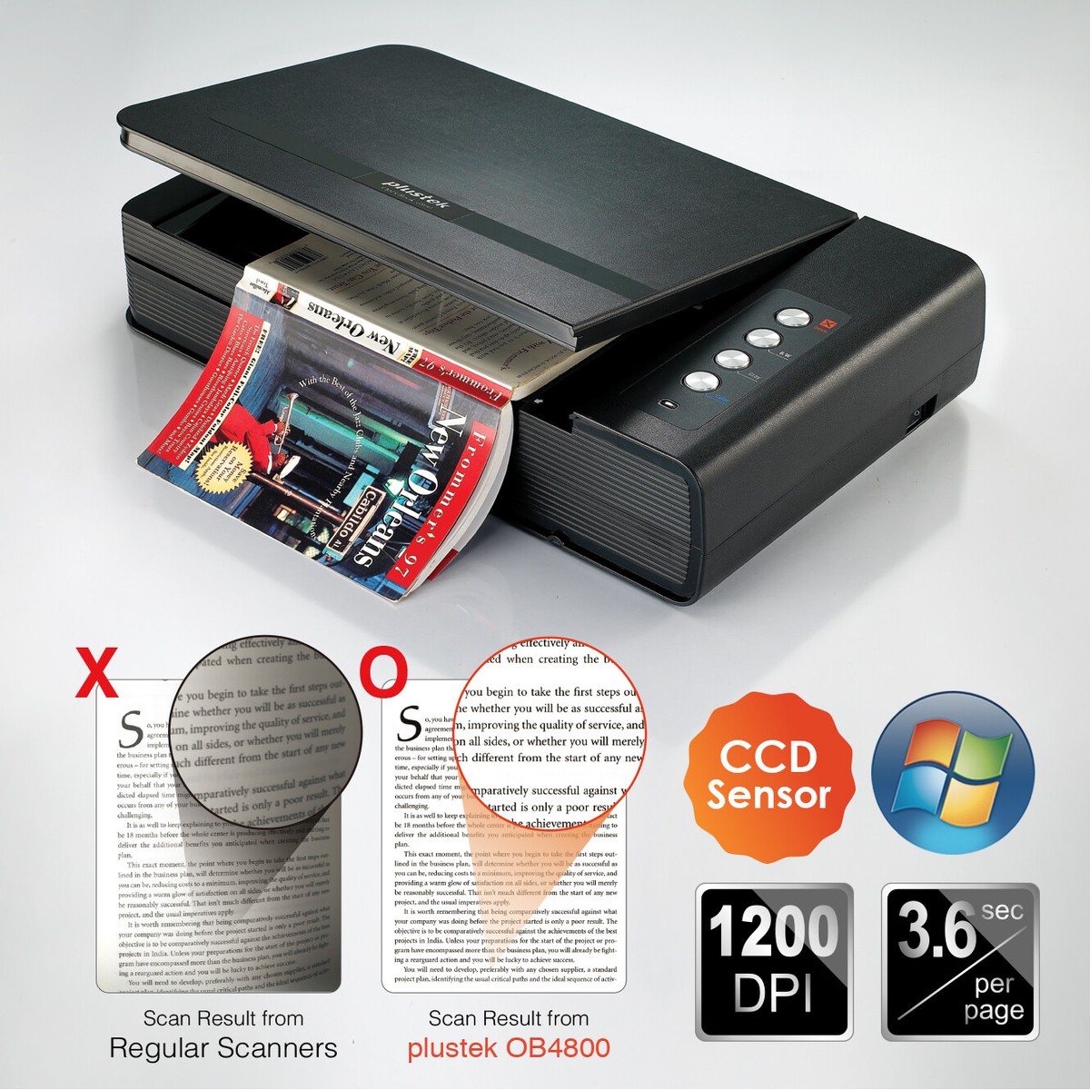 Plustek OpticBook 4800 Book Scanner, 3.6 sec per page with Shadow