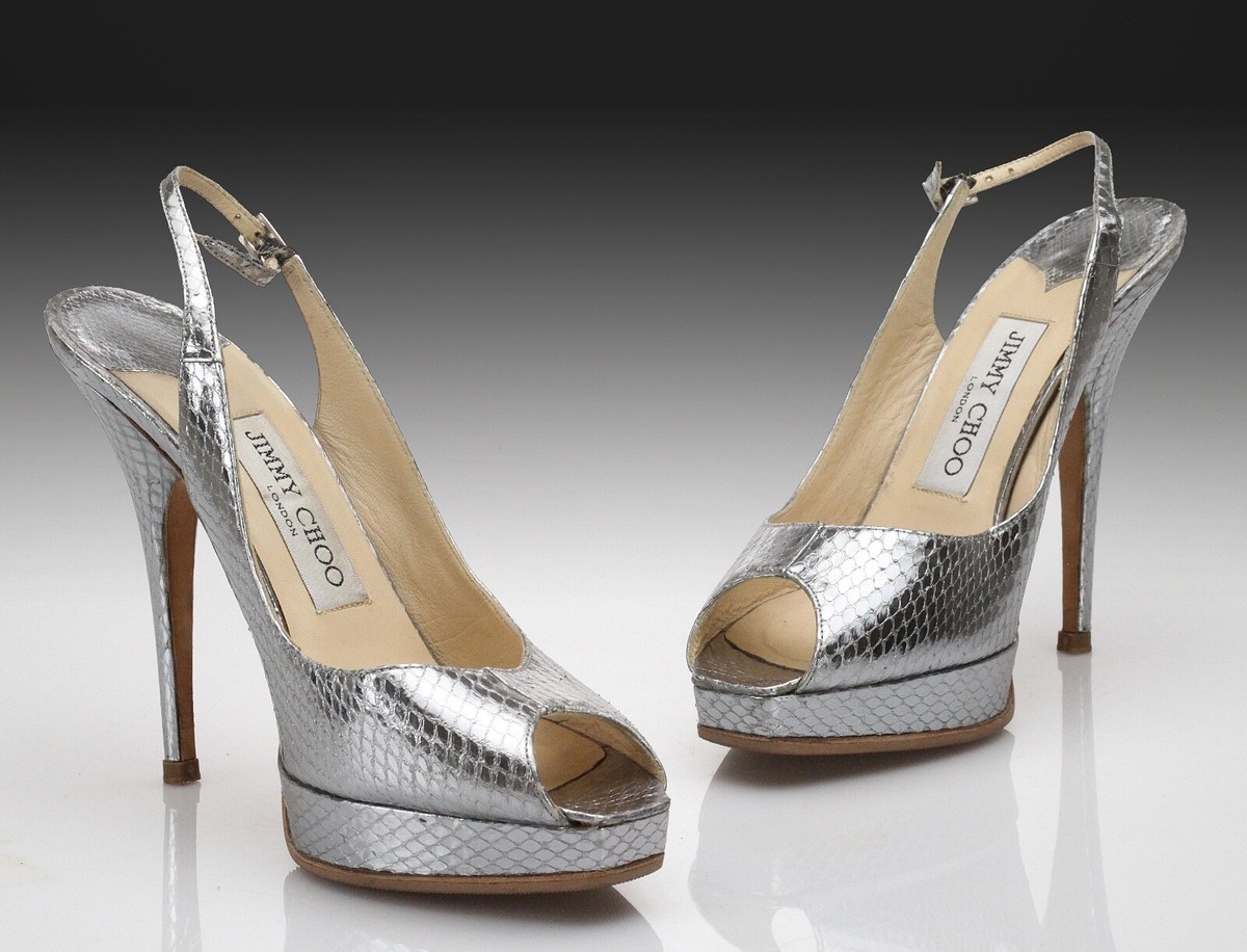Jimmy Choo, Silver Snakeskin, Platform Heels – Size 7 | eBay
