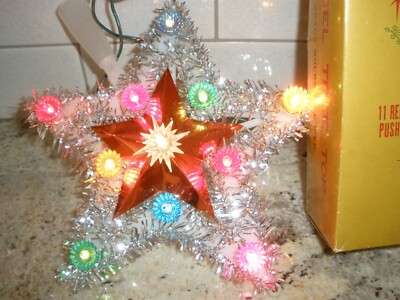 Vintage Tinsel Tree Top Twinkle Star NOEL Flashing or Steady in