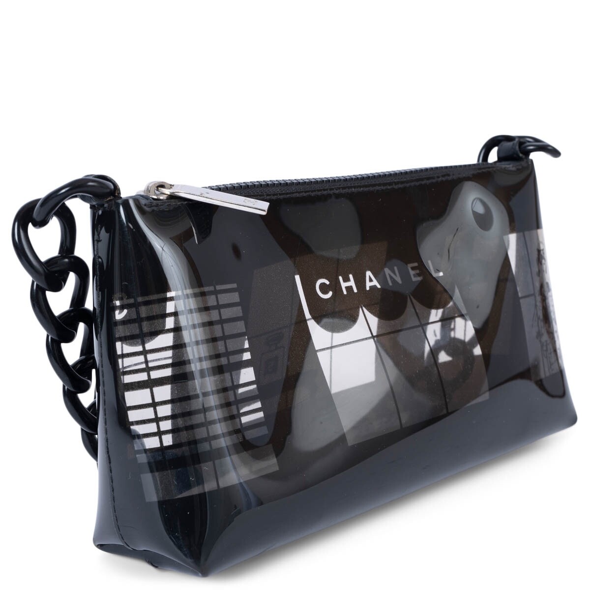 69330 Auth CHANEL black vinyl 2003 03P COCO WINDOW POCHETTE Bag | eBay