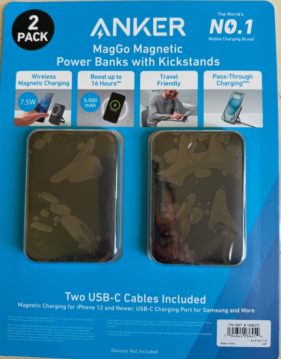 2 Pack Anker MagGo Magnetic Wireless Charging 5,000 mAh Power Bank
