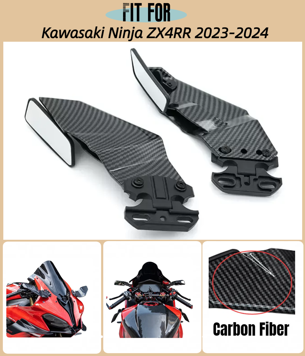 Carbon Fiber Style Black Wind Wing Rearview Mirrors for Kawasaki