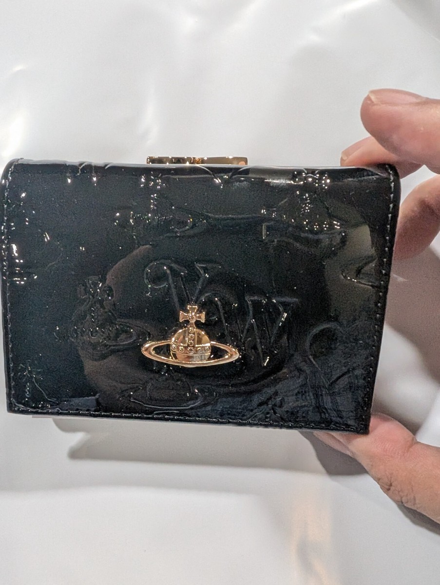 Vivienne Westwood Tri-fold Wallet Black Enamel Orb Outlet MINT
