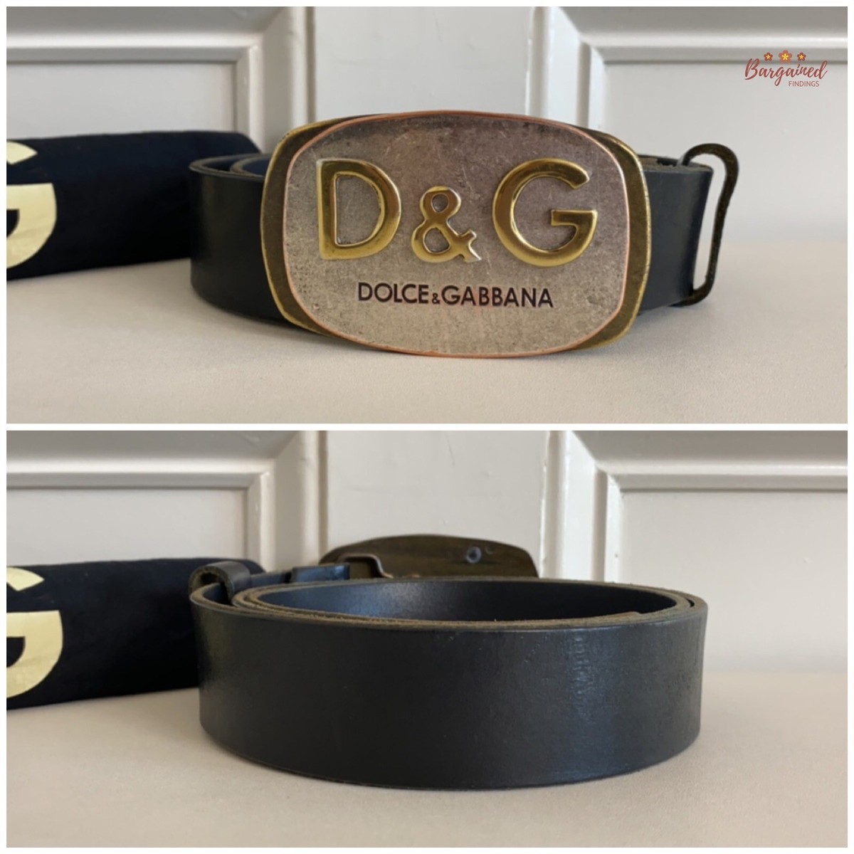 Authentic Dolce & Gabbana Black Leather Gold/Silver D&G Logo