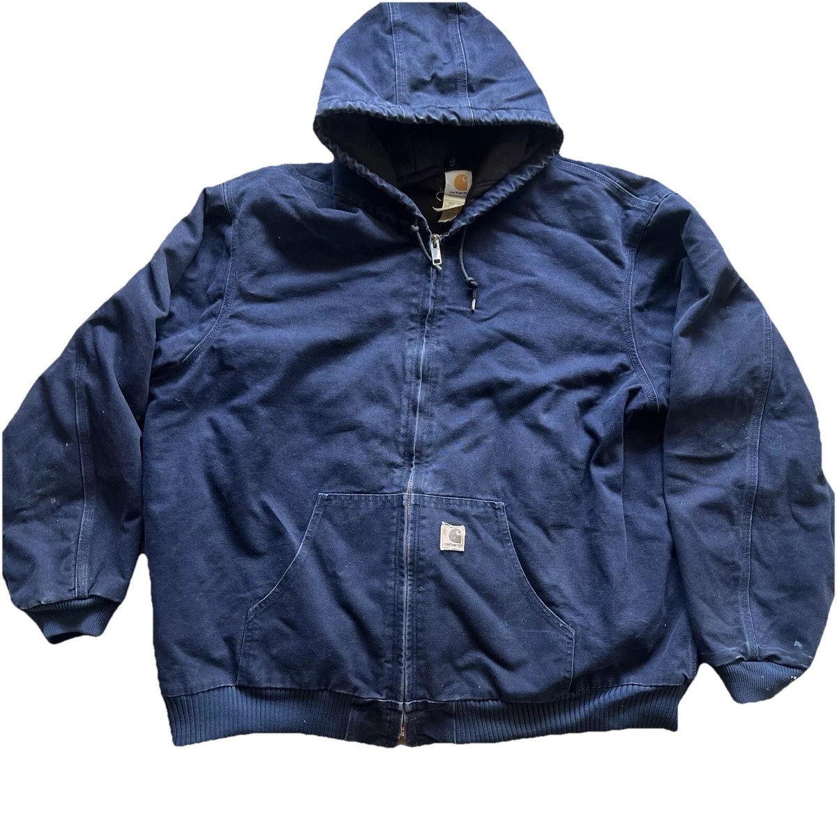 Carhartt J130 MDT Quilted Duck Canvas Jacket Coat Hood Navy Blue