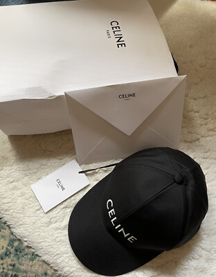 Celine Paris Black White Logo Cotton Drill Baseball Cap Hat Size S