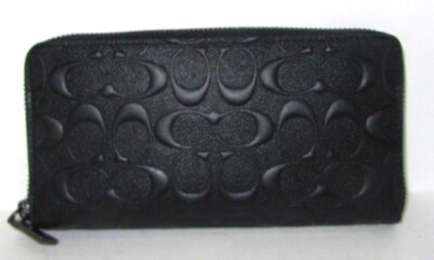 Coach CE551 Embossed Signature Black Leather Long Accordion Zip