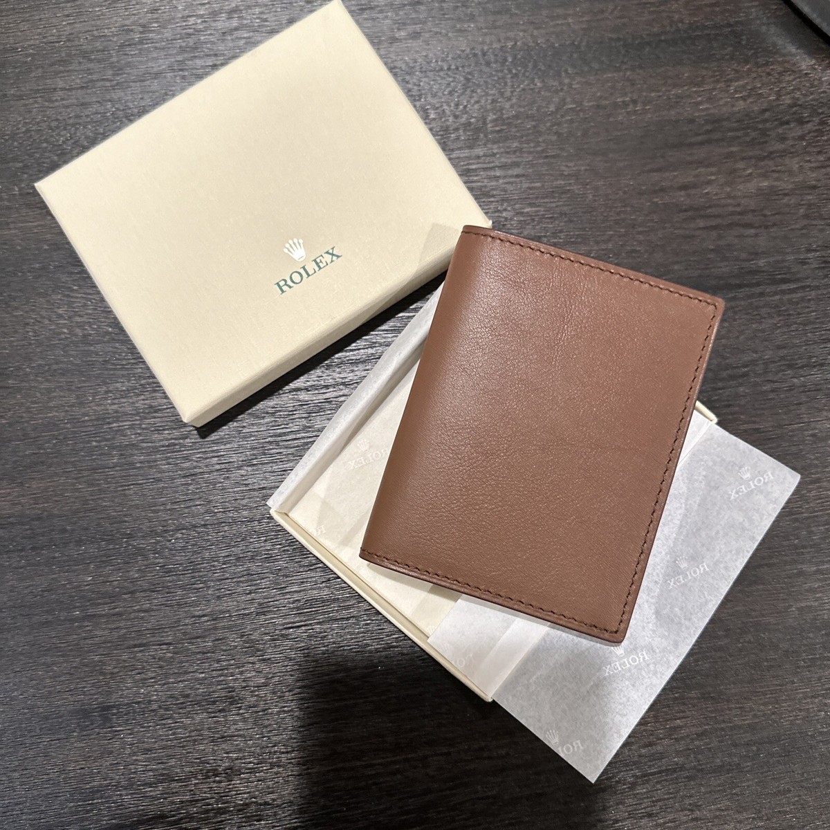 Official Rolex Novelty Credit Card Billfold Holder Brown Leather