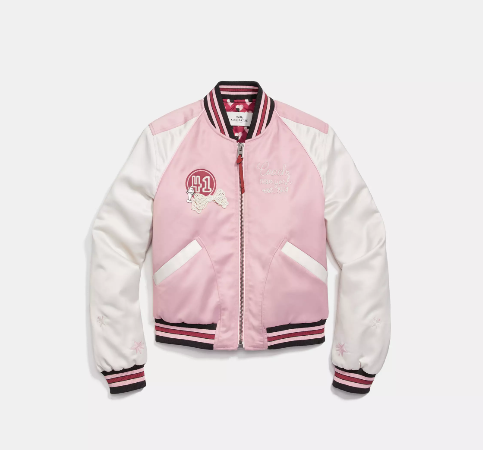 Coach F26116 Pink & Cream Sateen Varsity Jacket Size XS (See
